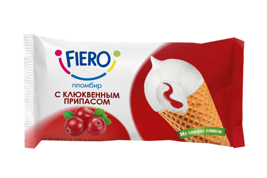 Мороженое пломбир с ароматом ванили с «ПРИПАСОМ КЛЮКВЕННЫМ» в вафельном сахарном рожке с какаосодержащей глазурью